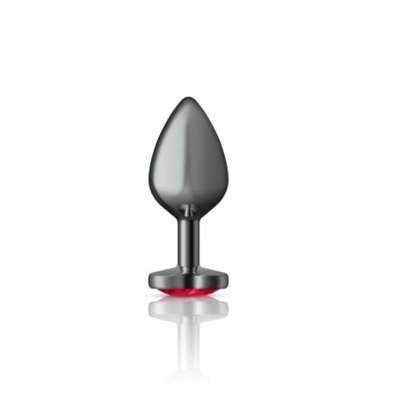 Cheeky Charms Gunmetal Butt Plug w Heart Red Jewel Medium - One Stop Adult Shop