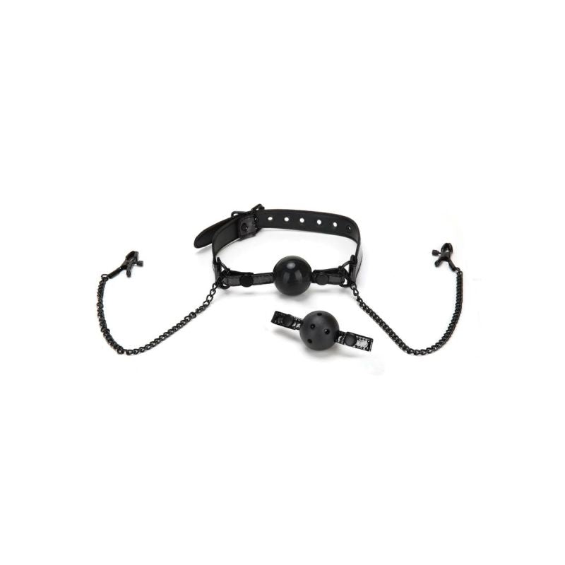 Whip Smart Diamond Ball Gag w Nipple Clips Black - One Stop Adult Shop