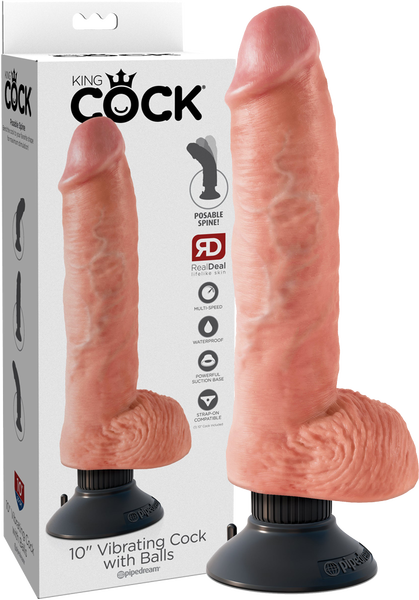 10" Vibrating Cock With Balls (Flesh) - One Stop Adult Shop