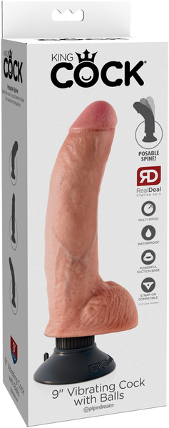 9" Vibrating Cock With Balls (Flesh) - One Stop Adult Shop