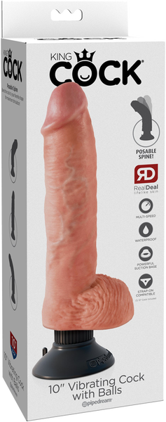 10" Vibrating Cock With Balls (Flesh) - One Stop Adult Shop