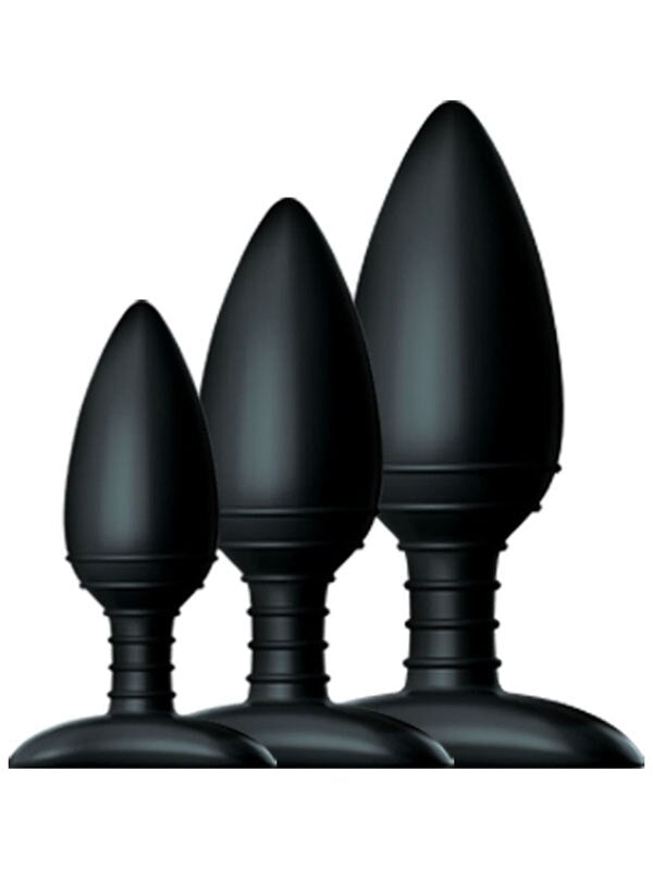 BUTT PLUG TRIO 3 Solid Silicone Butt Plugs S M L Black - OSAS