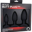 BUTT PLUG TRIO 3 Solid Silicone Butt Plugs S M L Black - OSAS