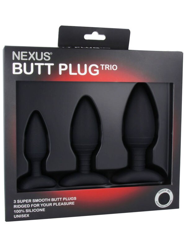 BUTT PLUG TRIO 3 Solid Silicone Butt Plugs S M L Black - OSAS