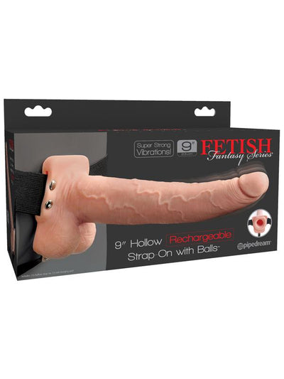 Fetish Fantasy 9in Hollow Rechargeable Strap-On w Balls Flesh