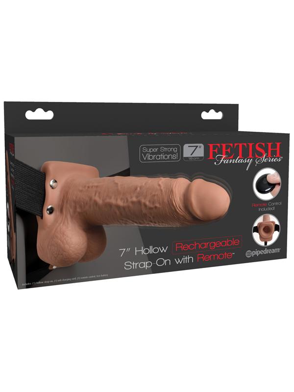 Fetish Fantasy 7in Hollow Rechargeable Strap-On w Remote Tan