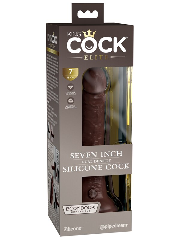 King Cock Elite 7in Silicone Dual Density Cock Brown