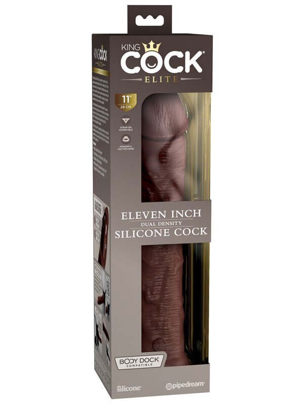 King Cock Elite 11in Silicone Dual Density Cock Brown