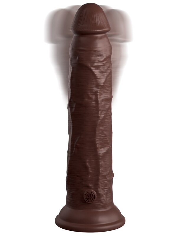 King Cock Elite 9in Vibrating Silicone Dual Density Cock w Remote Brown