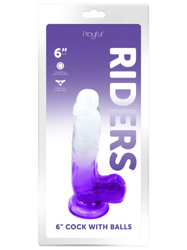 Playful Riders 6in Cock w Balls Purple