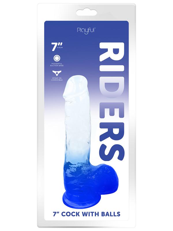 Playful Riders 7in Cock w Balls Blue