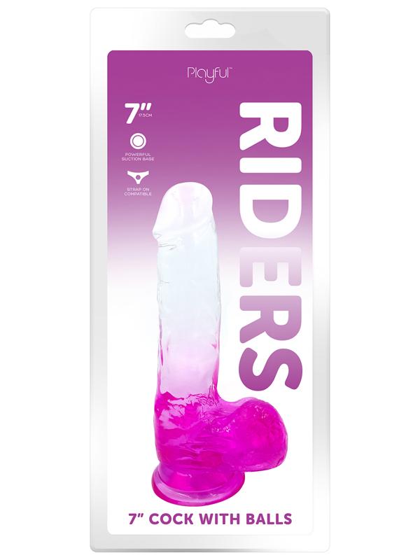 Playful Riders 7in Cock w Balls Pink