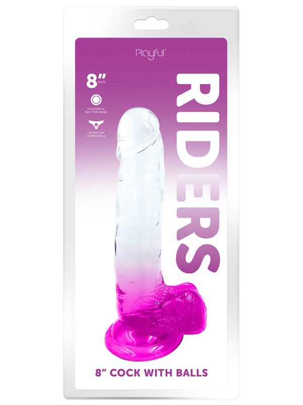 Playful Riders 8in Cock w Balls Pink