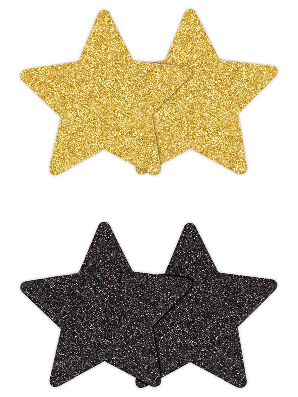 Pretty Pasties Glitter Stars Black/Gold 2 Pair