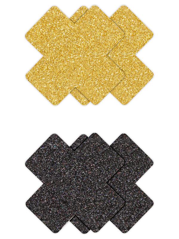 Pretty Pasties Glitter Cross Black/Gold 2 Pair