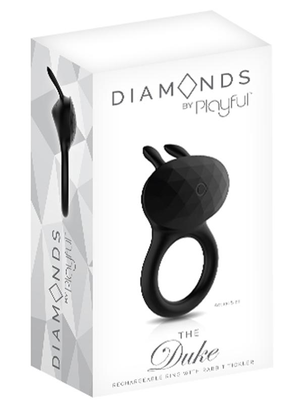 Playful Diamonds The Duke Rechargeable Ring w Rabbit Tickler Black