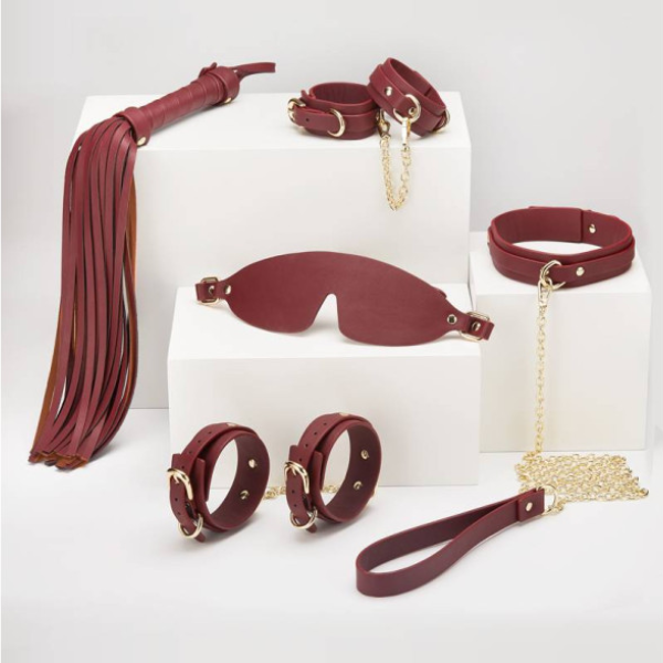 8 Pc Deluxe Bondage Play Kit Burgundy Gold - One Stop Adult Shop
