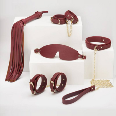 8 Pc Deluxe Bondage Play Kit Burgundy Gold - One Stop Adult Shop
