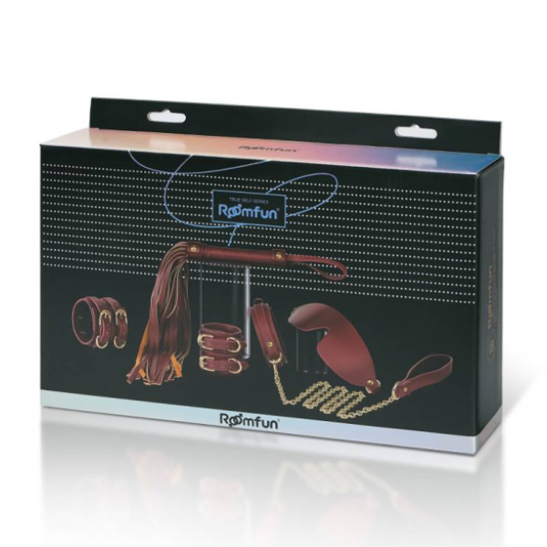 8 Pc Deluxe Bondage Play Kit Burgundy Gold - One Stop Adult Shop
