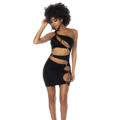 Asymmetrical Cut Out Dress w Ring Details Black S/M - OSAS