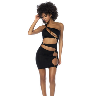 Asymmetrical Cut Out Dress w Ring Details Black S/M - OSAS