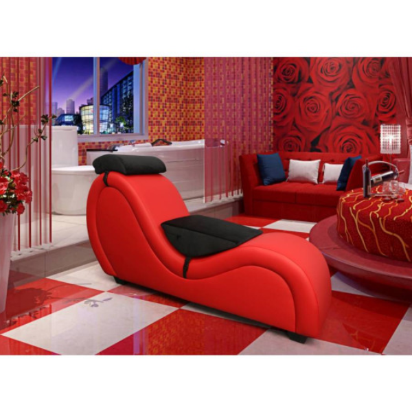Kama Sutra Mebon Chaise Love Lounge Red w Black Pillows - One Stop Adult Shop