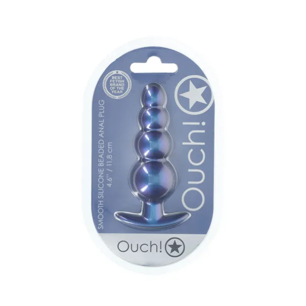 OUCH! Beaded Anal Plug Metallic Blue - One Stop Adult Shop