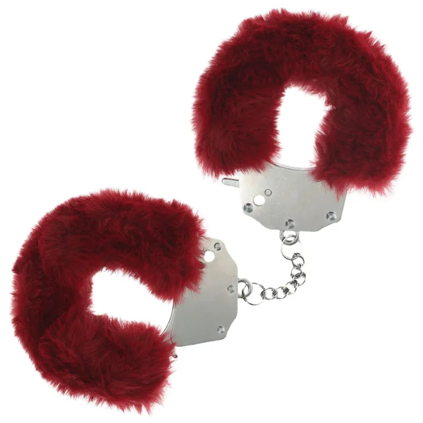 OUCH! Heavy-Duty Fluffy Cuffs Burgundy  - One Stop Adult Shop