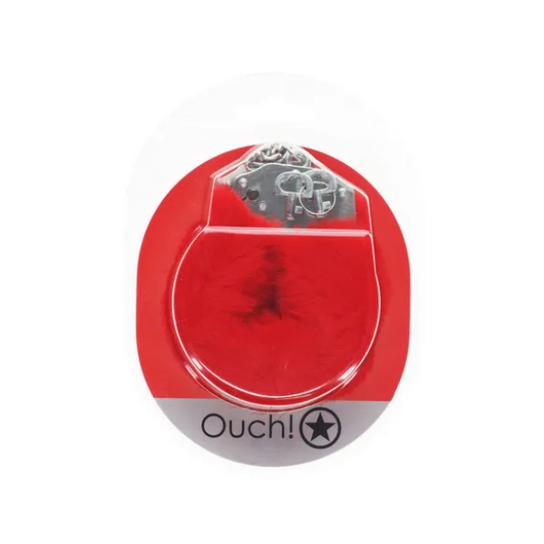 OUCH! Heavy-Duty Fluffy Cuffs Red - One Stop Adult Shop