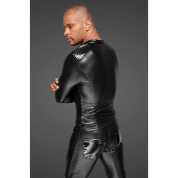 Power Wetlook Mens Jacket w Pleated PVC Epaulets XL - One Stop Adult Shop