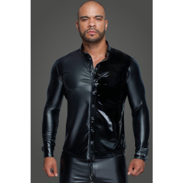 Powerwetlook PVC Long Sleeved Shirt w Button Placket L - One Stop Adult Shop