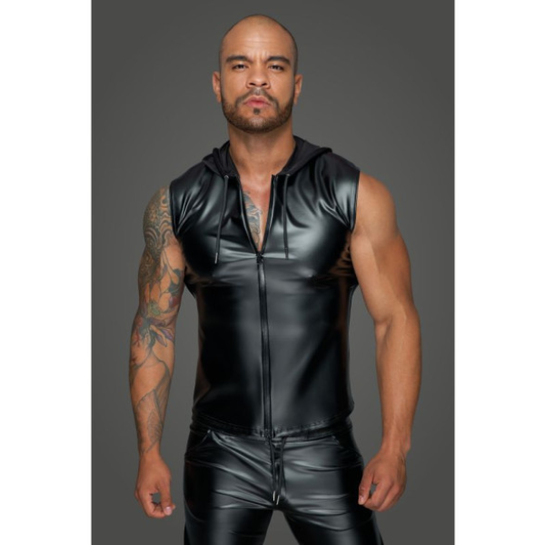Powerwetlook Sleeveless Hooded Shirt w 2 Way Zipper XL - One Stop Adult Shop
