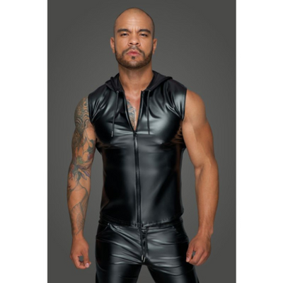 Powerwetlook Sleeveless Hooded Shirt w 2 Way Zipper XL - One Stop Adult Shop