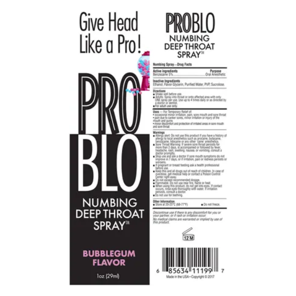 ProBlo Deep Throat Spray Bubblegum 30ml - One Stop Adult Shop