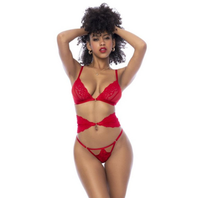 Red 3pc Set w/ Bra, Panties and Flexible Corset L/XL - OSAS