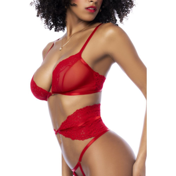 Red 3pc Set w/ Bra, Panties and Flexible Corset L/XL - OSAS
