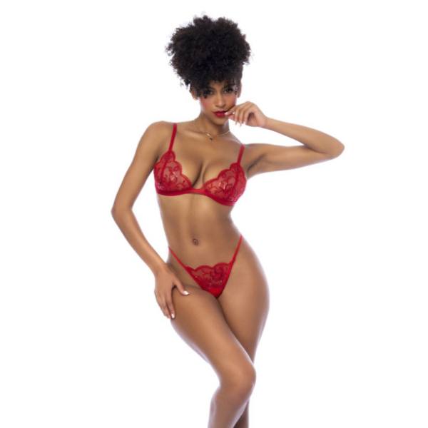 Red 3pc Set w/ Bralette, Garter Belt & Thong L/XL - OSAS