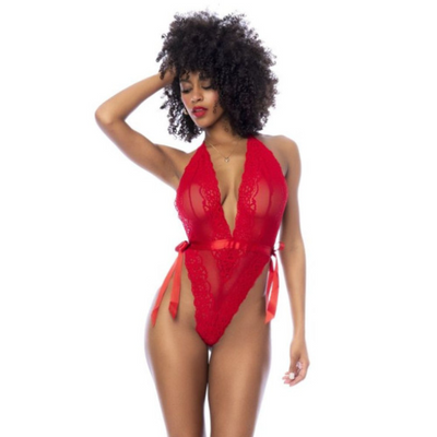 Red Lace Bodysuit w Side Ties L/XL - OSAS