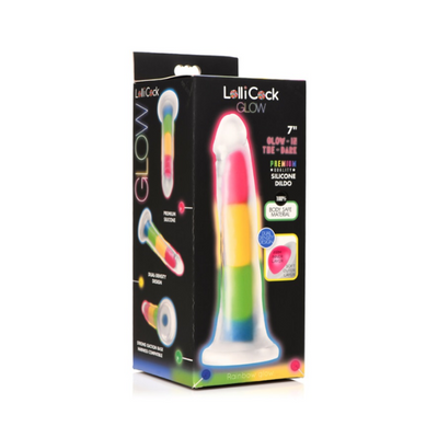 Lollicock 7" Glow- in- the- Dark Rainbow Silicone Dildo Rainbow - One Stop Adult Shop