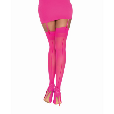 Dreamgirl Back Seam Sheer Thigh High Stockings Hot Pink - One Stop Adult Shop