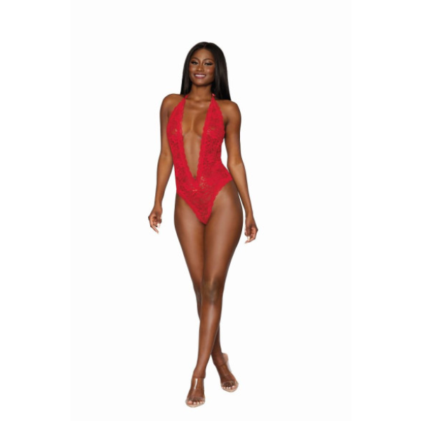 Dreamgirl Heart Back Deep V-Neck Teddy Red - One Stop Adult Shop