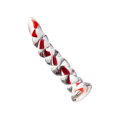 Sexus Glass Dildo Red Ribbed 18.2cm