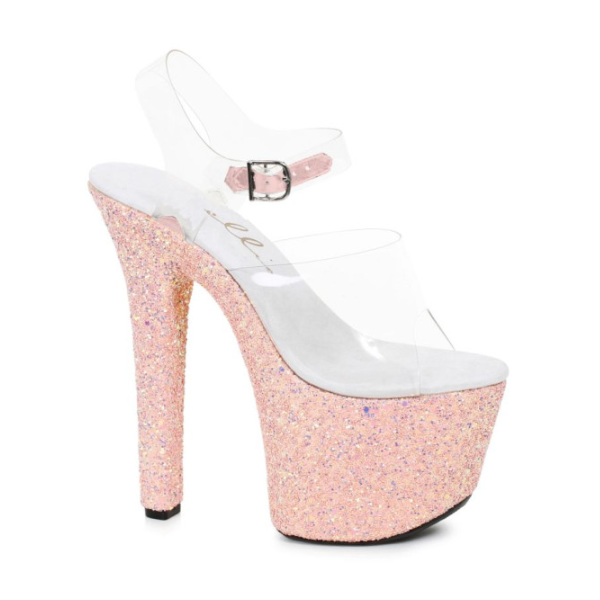 Stiletto Platform Sandal With Peach Glitter 7in Size 9 - OSAS