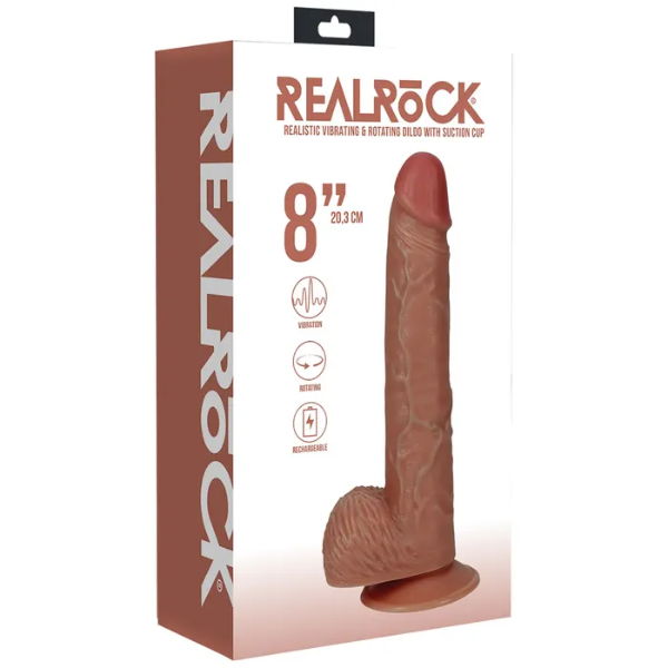 REALROCK 20cm Vibrating & Rotating Cock & Balls Tan