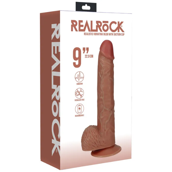 REALROCK 23cm Vibrating Cock & Balls Tan