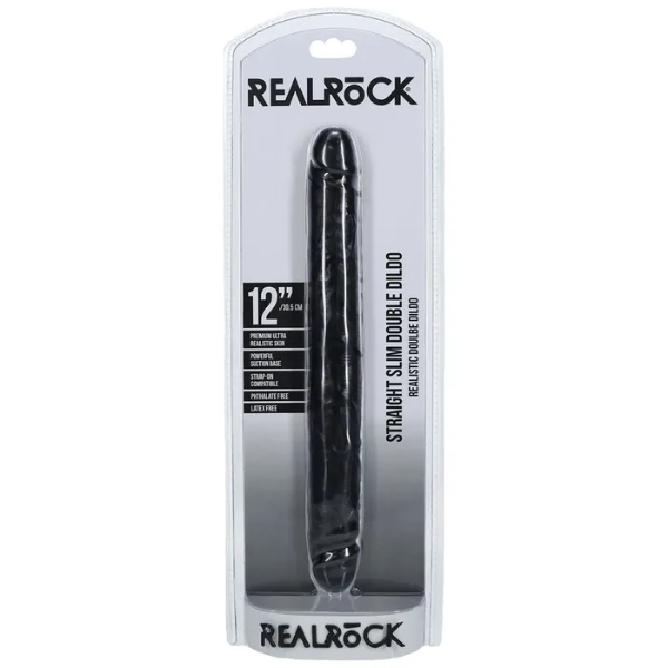 REALROCK 30cm Slim Double Dildo Black - OSAS