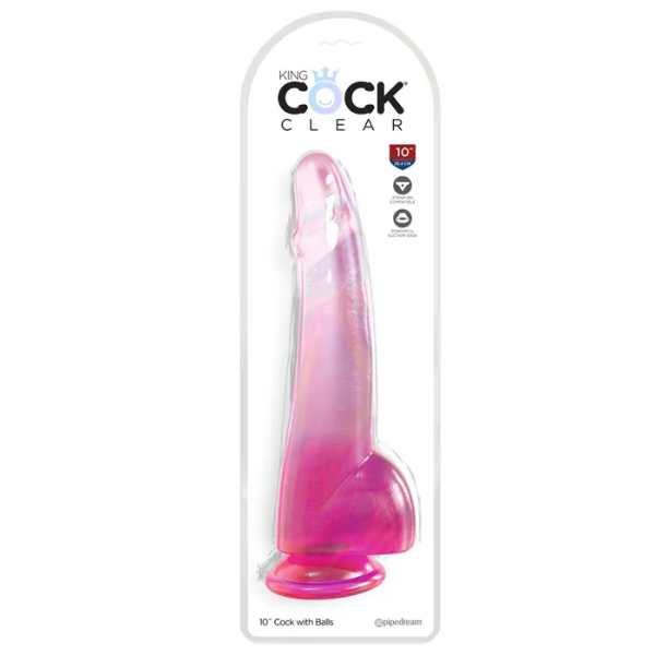 King Cock Clear 10in Cock with Balls Pink