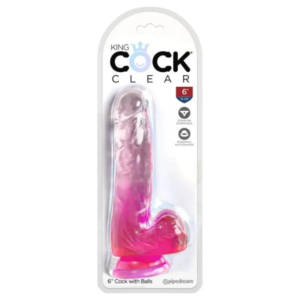 King Cock Clear 6in Cock with Balls Pink