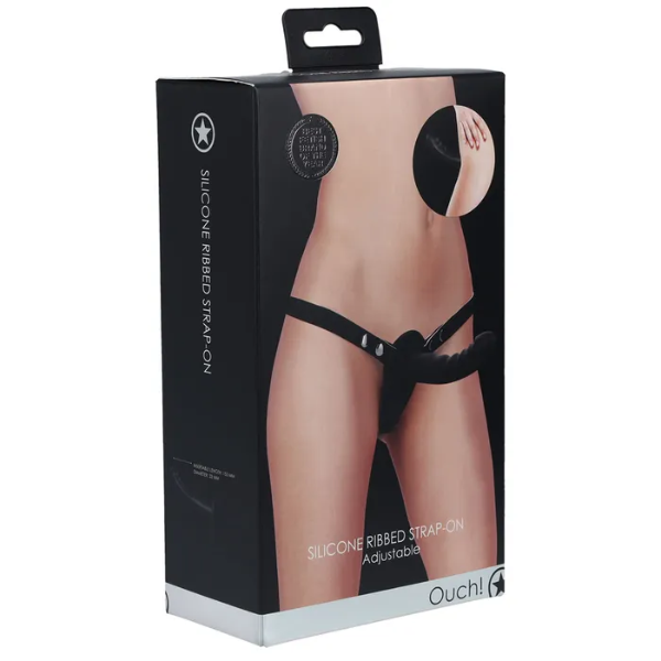 OUCH! Silicone Ribbed Strap-On Blk