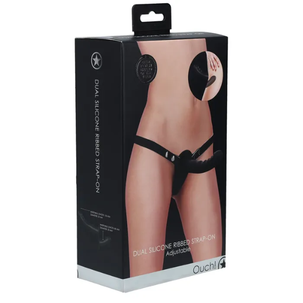 OUCH! Dual Silicone Ribbed Strap-On Blk